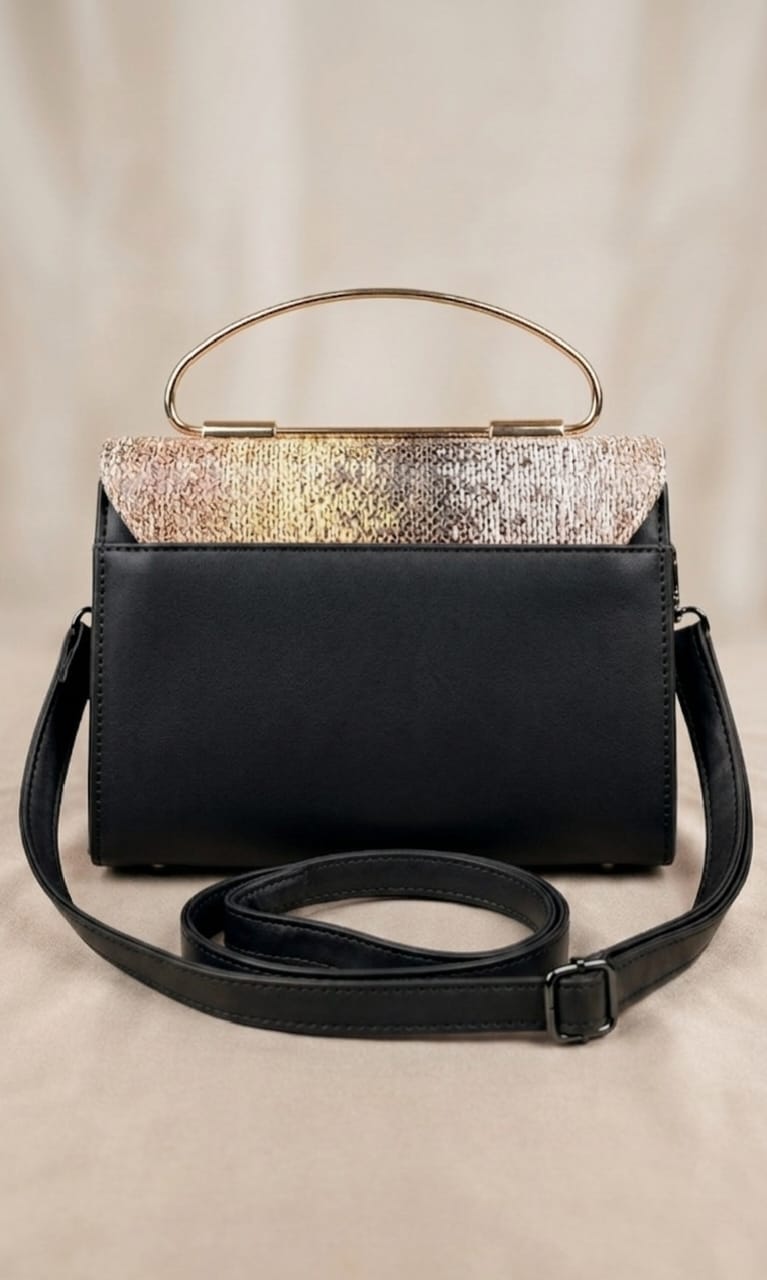 Elegant Black Handbag with Gold Handle