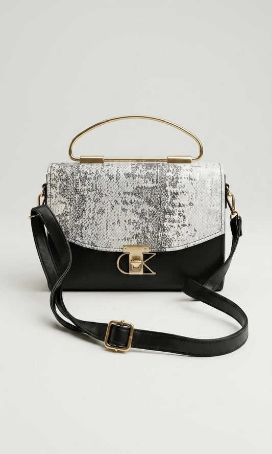 Elegant Black Handbag with Gold Handle