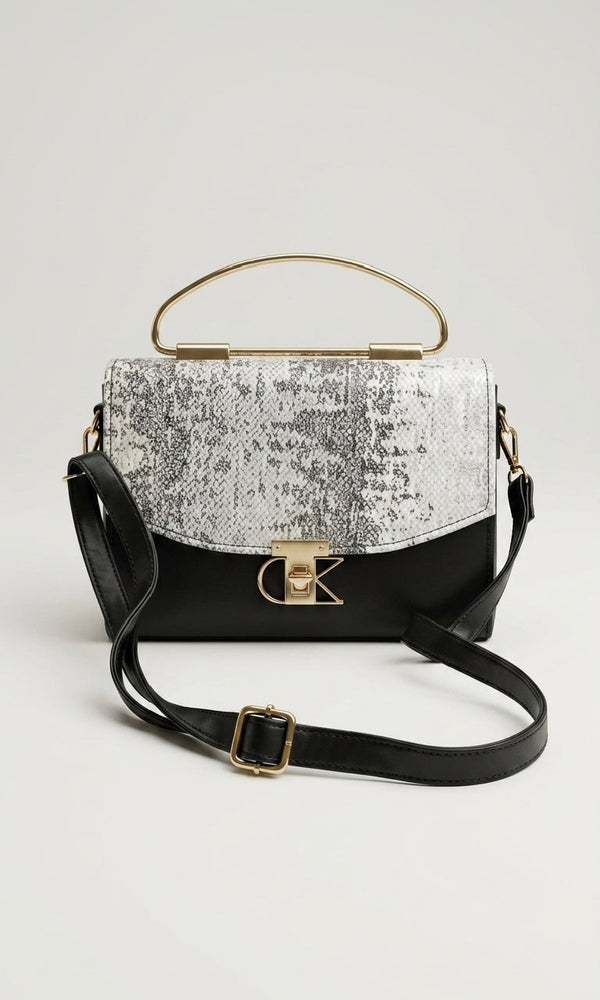 Elegant Black Handbag with Gold Handle