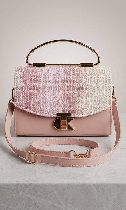 Elegant Blush Pink Handbag with Gold Handle
