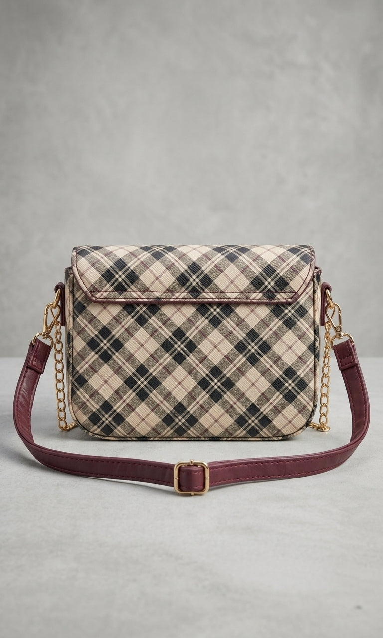 Mehroon Bow Accent Pearl Chain Handbag