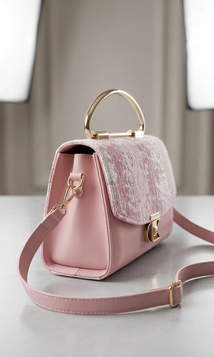 Elegant Textured Handbag with Gold Handle
